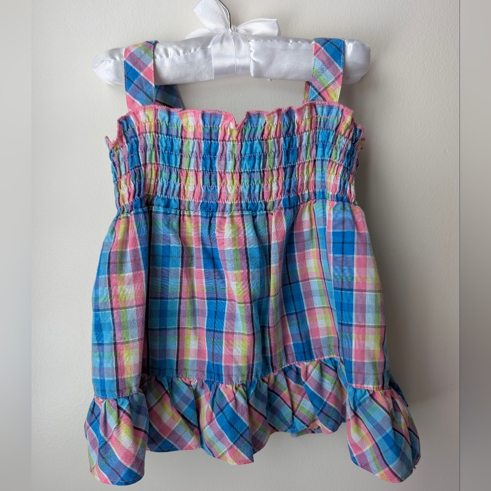 Colorful Plaid Smocked Tank Top Shirt Little Girls 2T